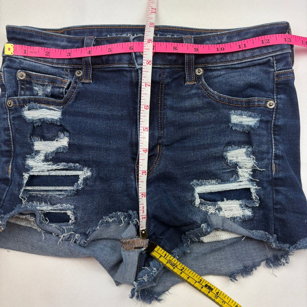 American Eagle‎ Hi-Rise Shortie Denim Shorts Distressed Rips Frayed Hem Stretch - Picture 8 of 8